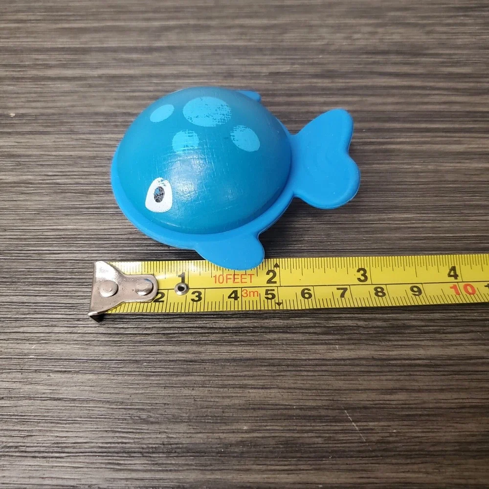 Set Of 4 WOODEN Ocean Animals Turtle Whale Fish Primary Colors - Rubber Fins
